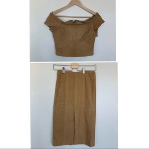 Alice Olivia Top + Skirt Outfit Tan Color
